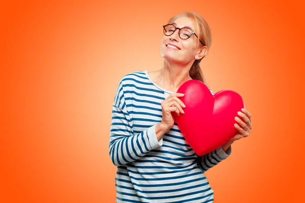 Senior Beautiful Woman Heart Shape Love Concept — Stock Photo, Image