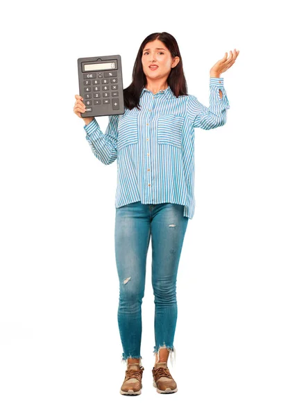 Young Pretty Woman Calculator — Stock Photo, Image