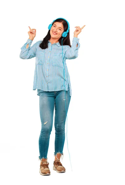 Joven Bonita Mujer Escuchando Música Con Auricular —  Fotos de Stock