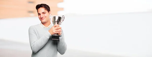 Young Handsome Tanned Man Trophy — Stock Photo, Image