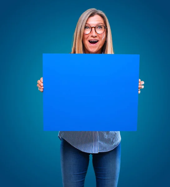 Senior Beautiful Woman Placard — Stock Photo, Image