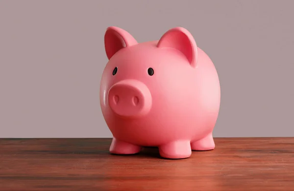 Piggy Bank Savings Wooden Table — Stock Photo, Image