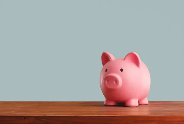 Piggy Bank Savings Wooden Table — Stock Photo, Image