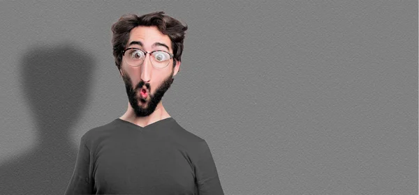 Humorous Cool Bearded Man Cartoon Caricature Expressive Loony Mad Concept — Stock Photo, Image