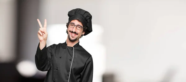 Young Man Chef Proud Happy Confident Expression Smiling Showing Success — Stock Photo, Image
