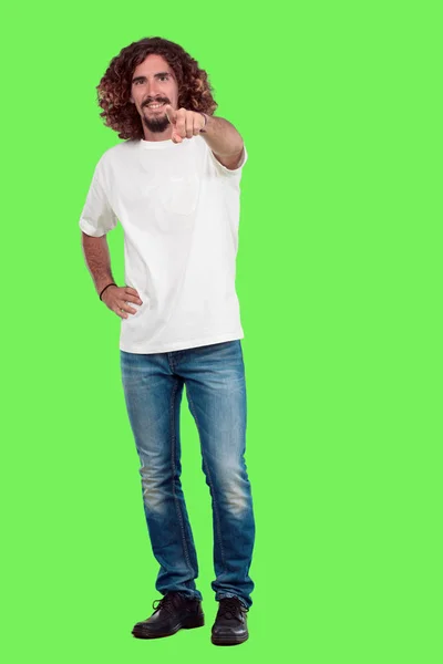 Young Bearded Man Full Body Gesturing Chroma Key Green Background — Stock Photo, Image