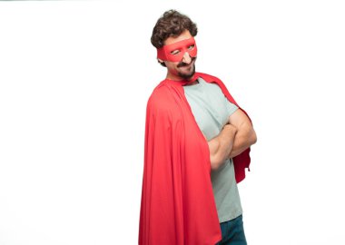 Genç deli süper kahraman adam. Wink göz kavramı.