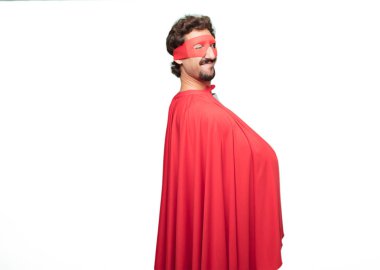 Genç deli süper kahraman adam. Wink göz kavramı.