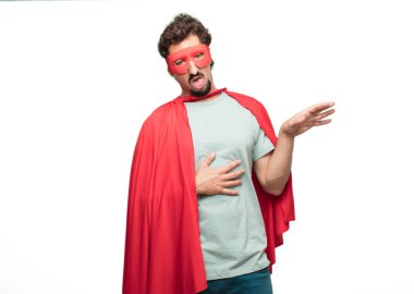 Genç deli süper kahraman adam. Kusmuk işareti.