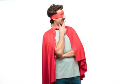 Genç deli süper kahraman adam. Hayret ya da şok ifade.