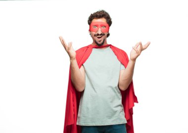 Genç deli süper kahraman adam. Hayret ya da şok ifade.