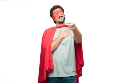 Genç deli süper kahraman adam. Aşk kavramı.