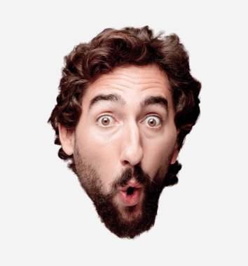 Genç adam sürpriz konsepti ile sakallı