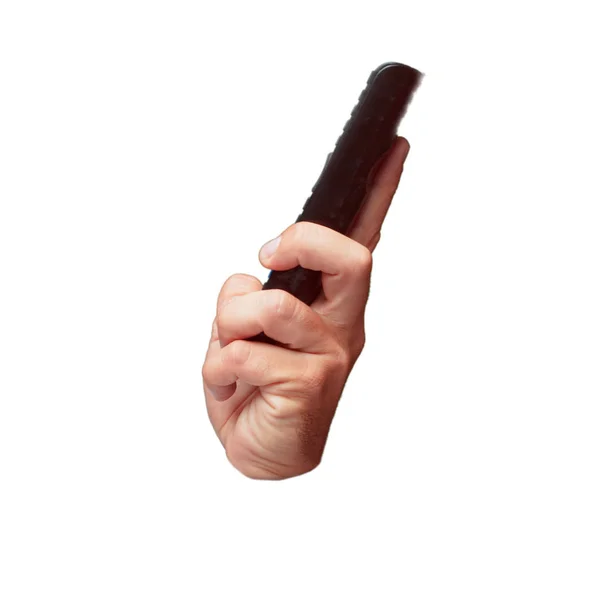 Isolerade Cutout Manlig Hand Hållande Fjärrkontroll — Stockfoto