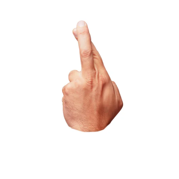 Isolierte Ausschnitt Männliche Hand Finger Kreuzen Zeichen — Stockfoto
