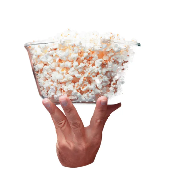 Isolated Male Hand Holding Pop Corns Bowl — Stock Photo, Image