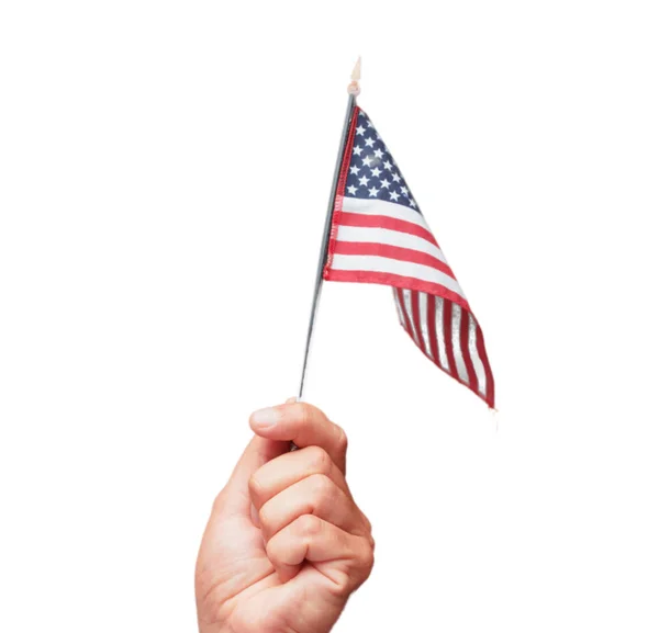 Izolowane Męskie Ręka Trzyma Flagę Usa — Zdjęcie stockowe