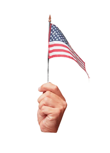 Izolowane Męskie Ręka Trzyma Flagę Usa — Zdjęcie stockowe