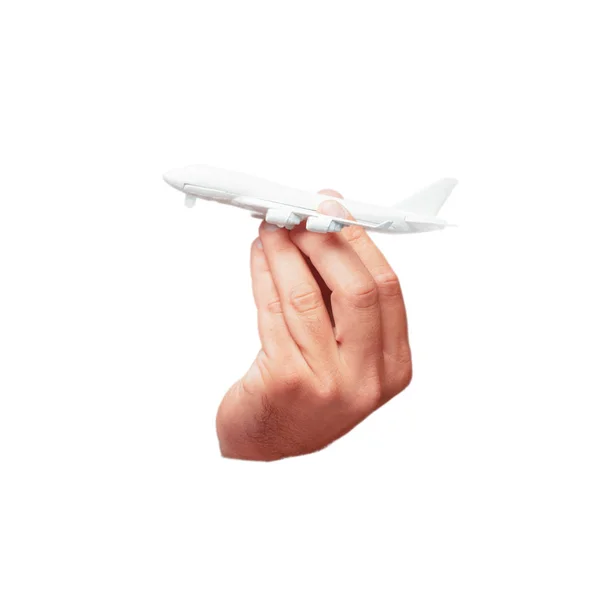 Isolated Male Hand Holding Plane Model — Stock Photo, Image