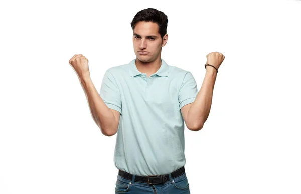 Genç Yakışıklı Latin Adam Güçlü Işareti — Stok fotoğraf