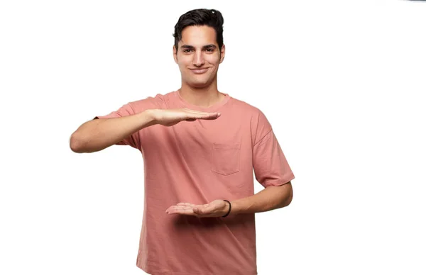 Young Handsome Latin Man Pointing Showing Gesture — Stock Photo, Image