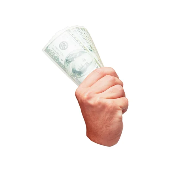 ドル紙幣で孤立した男性の手 — ストック写真