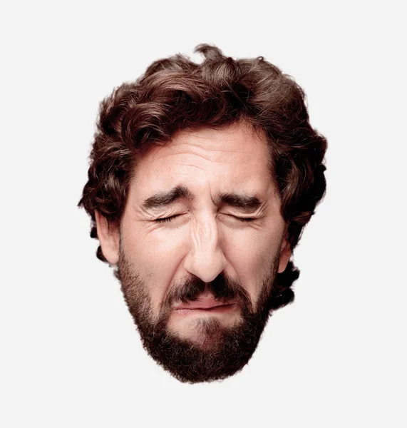 Young Crazy Bearded Man Cutout Head Expression Isolated Sad Concept — Stock Photo, Image