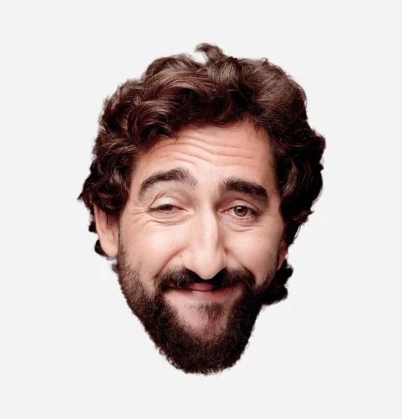 Young Crazy Bearded Man Cutout Head Expression Isolated — Stock Photo, Image