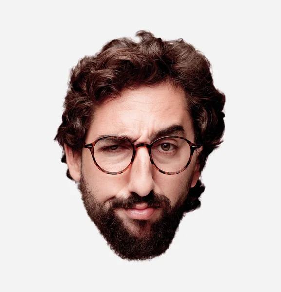 Young Crazy Bearded Man Cutout Head Expression Isolated Hipster Role — Stock Photo, Image