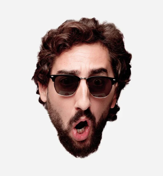 Young Crazy Bearded Man Cutout Head Expression Isolated Hipster Role — Stock Photo, Image