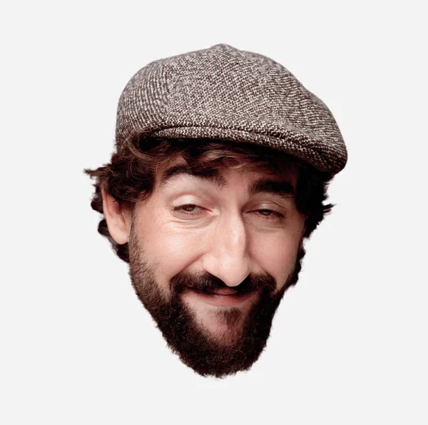 Young Crazy Bearded Man Cutout Head Expression Isolated Wearing Beret — Stock Photo, Image