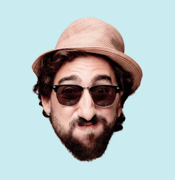 Young Crazy Bearded Man Cutout Head Expression Isolated Tourist Role — Stock Photo, Image