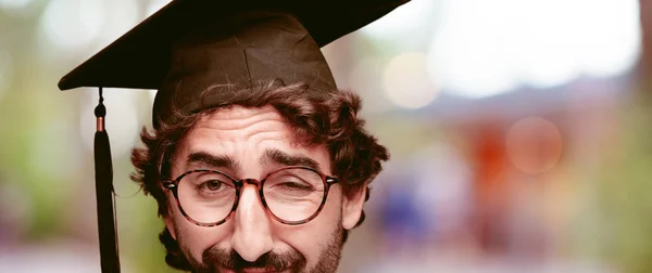 Young Crazy Bearded Man Cutout Head Expression Isolated Graduate Role — Stock Photo, Image