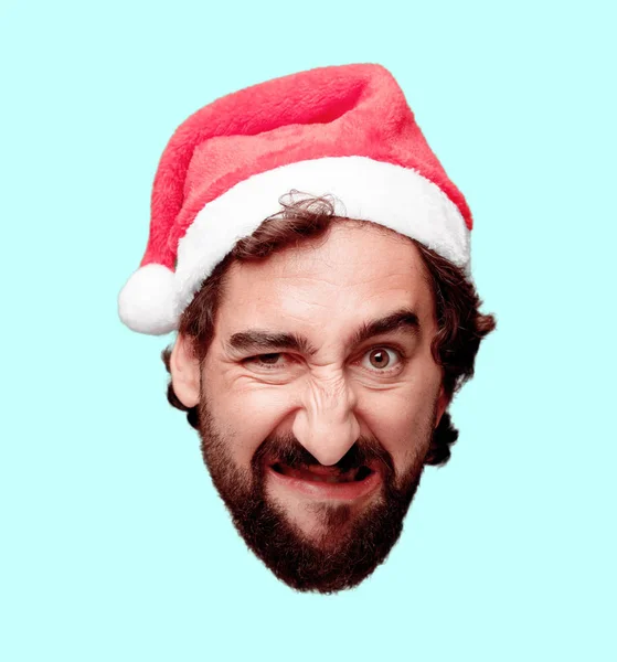 Young Crazy Bearded Man Cutout Head Expression Isolated Santa Claus — Stock Photo, Image
