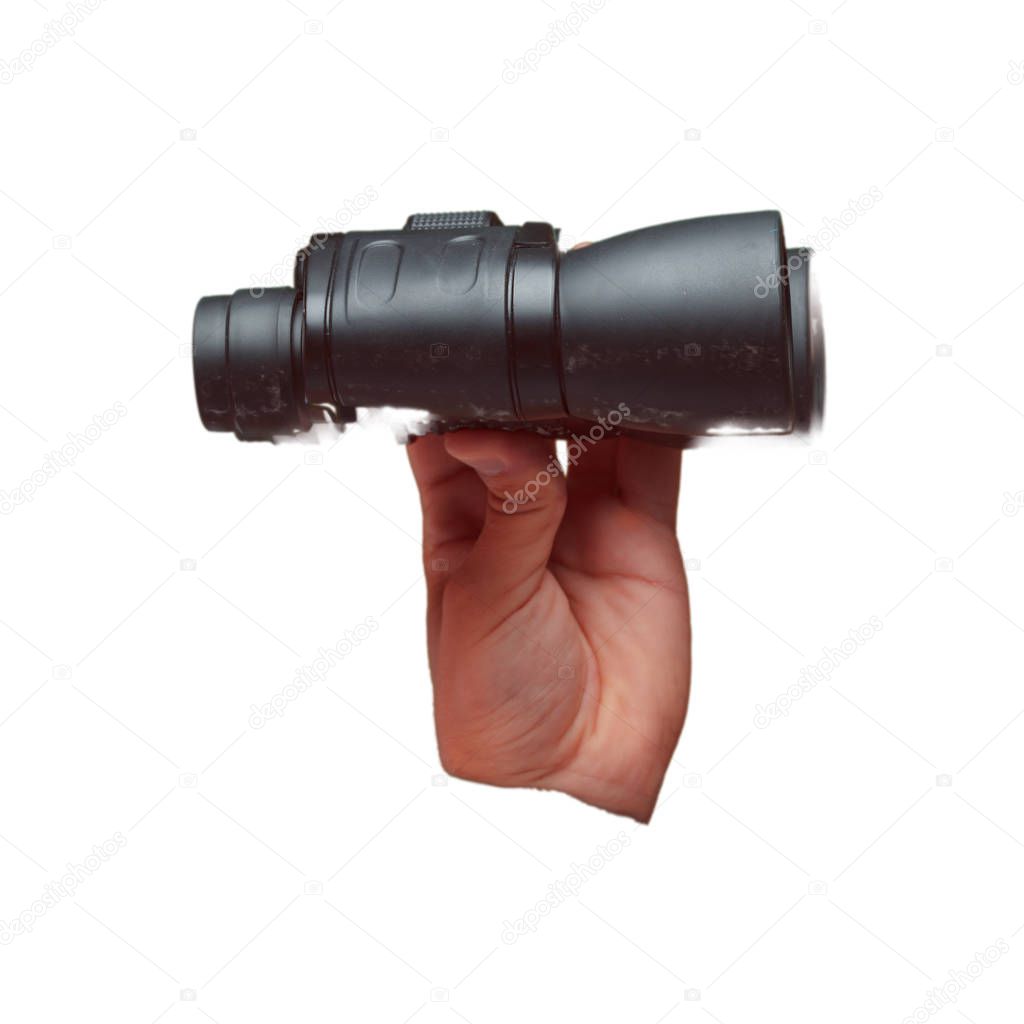 isolated male hand with a binoculars