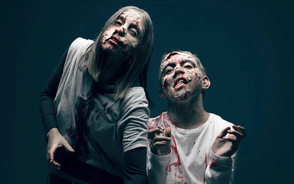 Dode Vrouw Jongen Zombies Horror Halloween Concept — Stockfoto