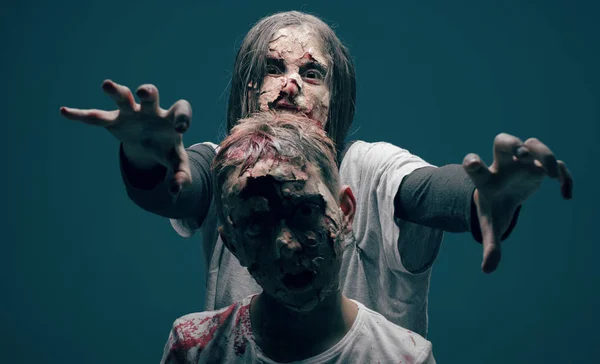 Dode Vrouw Jongen Zombies Horror Halloween Concept — Stockfoto