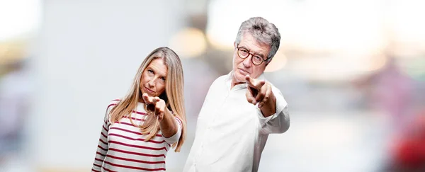 Senior Cool Husband Wife Looking Observing Keeping Eye Object Front — Stock Photo, Image