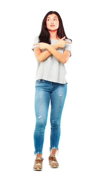 Young Pretty Woman Full Body Confused Expression — Stock Photo, Image