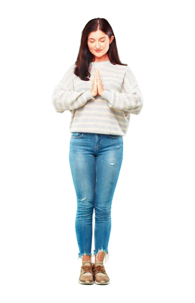 Young Pretty Woman Full Body Zen Pray Concept — Stock Photo, Image