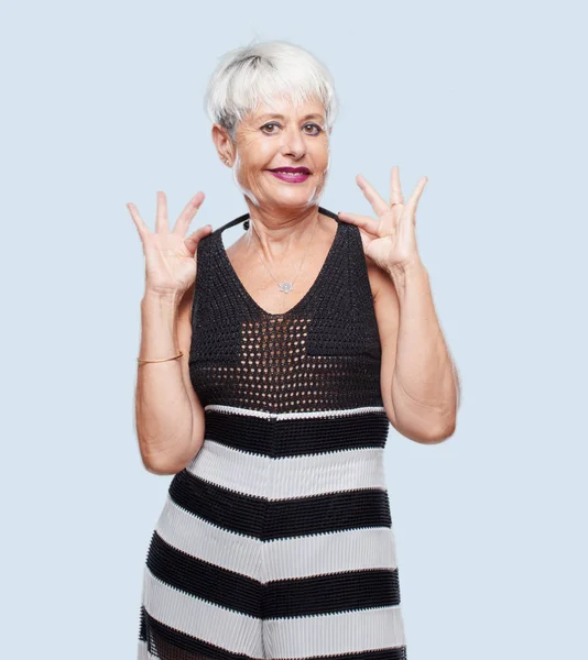 Senior Cool Woman Proud Happy Confident Expression Smiling Sure Success — Stock Photo, Image