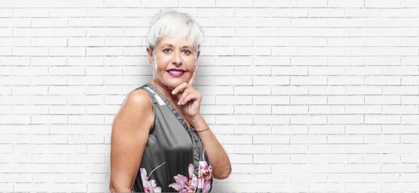 Senior Cool Woman Proud Confident Happy Look Smiling Feeling Satisfied — Stock Photo, Image