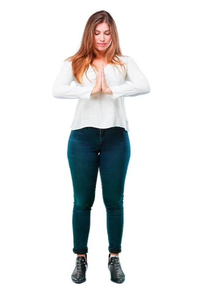 Young Pretty Woman Full Body Zen Pray Concept — Stock Photo, Image