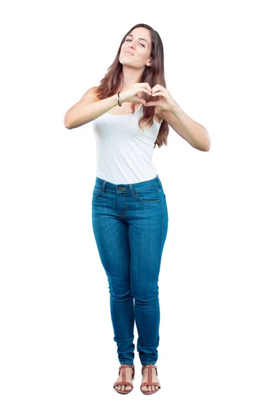 Jovem Menina Bonita Corpo Inteiro Lado Sorrindo Olhando Feliz Apaixonado — Fotografia de Stock