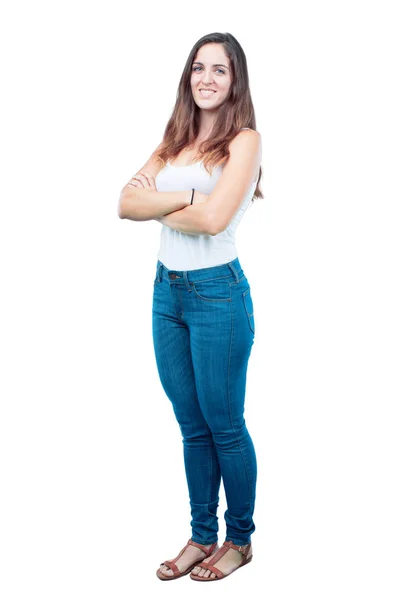 Young Pretty Girl Full Body Satisfied Happy Look Her Face — Stock Photo, Image