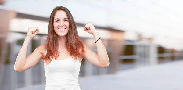 Young Pretty Girl Full Body Gesturing Victory Happy Proud Satisfied — Stock Photo, Image