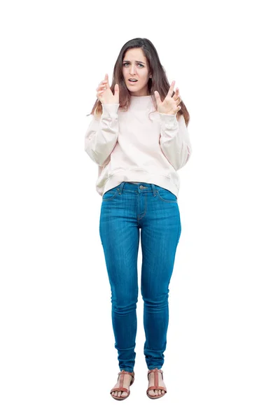 Young Pretty Girl Full Body Shouting Crazy Amazed Look Surprise — Stock Photo, Image