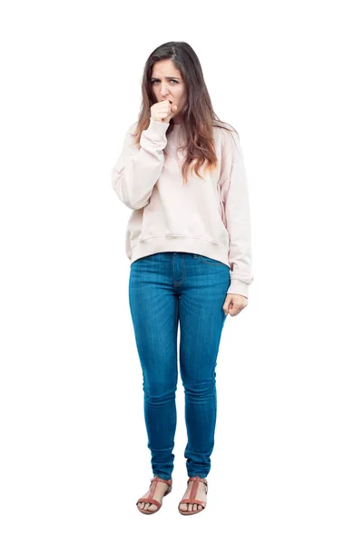 Young Pretty Girl Full Body Coughing Suffering Winter Illness Cold — Stock Photo, Image
