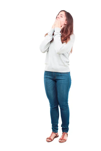 Young Pretty Girl Full Body Looking Unenthusiastic Bored Listening Something — Stock Photo, Image