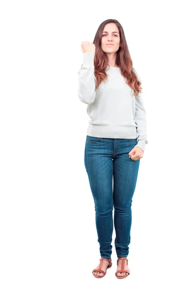 Young Pretty Girl Full Body Looking Proud Confident Powerful Gesturing — Stock Photo, Image